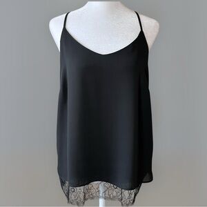Cynthia Rowley lace trim hem black sleeveless camisole halter top